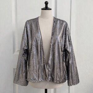 Millibon Metallic Silver Sequin Open Front Cardigan Jacket